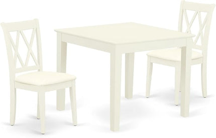 East West Furniture OXCL3-LWH-C Oxford 3 Piece Room Set Contains a Square Kitchen Table and 2 Linen Fabric Upholstered Dining Chairs, 36x36 Inch - LeafyLoom