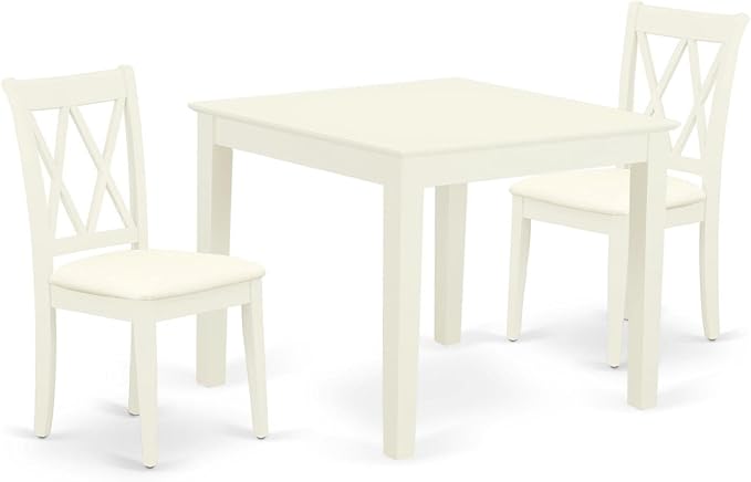 East West Furniture OXCL3-LWH-C Oxford 3 Piece Room Set Contains a Square Kitchen Table and 2 Linen Fabric Upholstered Dining Chairs, 36x36 Inch - LeafyLoom