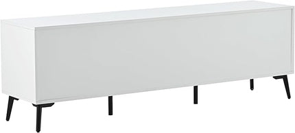 Merax Modern TV Stand for 70" Television, Entertainment Center with Adjustable Shelves, 1 Drawer, Open Shelf and Metal Feet, Media Console Table, for Living Room, 66.9 inch Length, White - LeafyLoom