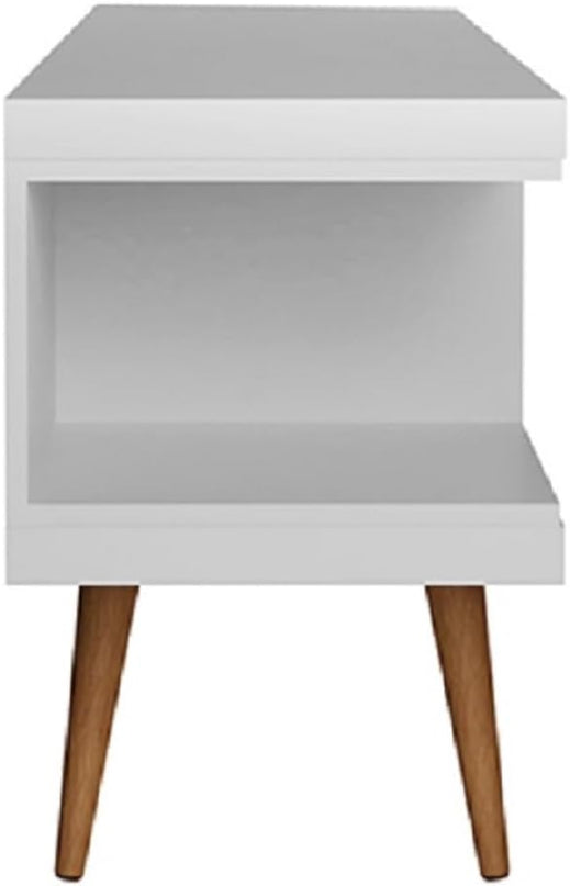 Manhattan Comfort Utopia 53.14" Freestanding Entertainment Center for Living Room, Mid Century Modern TV Stand with Shelves, Storage and Media Holes, Fits 50" Screens, 53.14 Inches, White - LeafyLoom