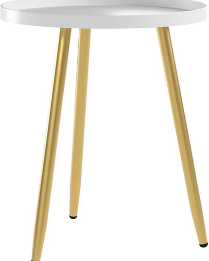 Round Side Table Wooden Tray Table with Metal Tripod Stand Nightstand Coffee Table End Table for Living Room Bedroom Office Small Spaces, 18" H x 15”D (White & Gold) - LeafyLoom
