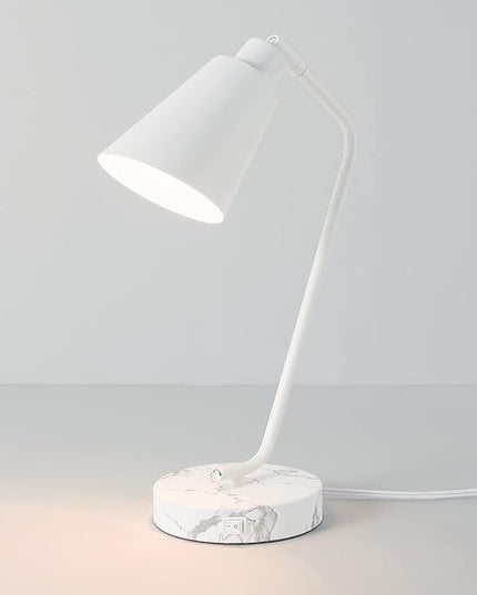 Globe Electric 52295 Belmont 17" Desk Lamp, Matte White, White Faux Marble Base, 2.1A USB Port, On Off Rocker Switch at Base - LeafyLoom