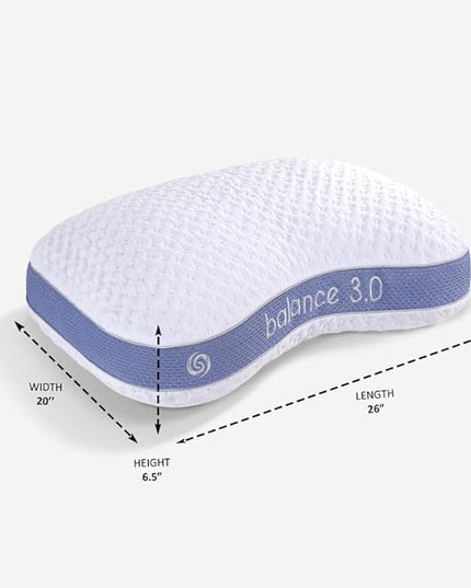 Bedgear Balance Cuddle Curve Performance Pillow - Size 3.0 - Moisture-Wicking Pillow for Side Sleepers - Medium Firmness Bed Pillow- Hypoallergenic, Washable Removable Cover - 20" W x 26" L x 6.5" H - LeafyLoom