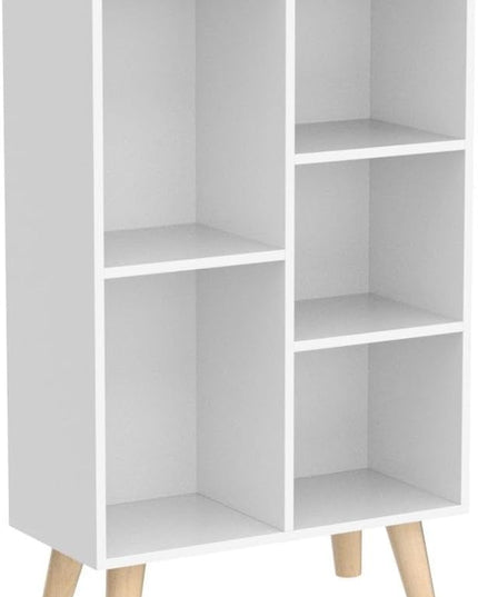 IOTXY Wooden Open Shelf Bookcase - 3-Tier Floor Standing Display Cabinet Rack with Legs, 5 Cubes Bookshelf, Warm White - LeafyLoom