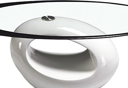 Fab Glass and Mirror CTW-FAB3000 High Gloss Coffee Oval Tempered Glass Top End Side Table, White - LeafyLoom