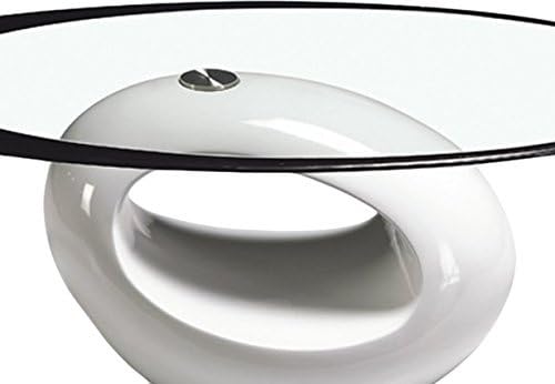 Fab Glass and Mirror CTW-FAB3000 High Gloss Coffee Oval Tempered Glass Top End Side Table, White - LeafyLoom