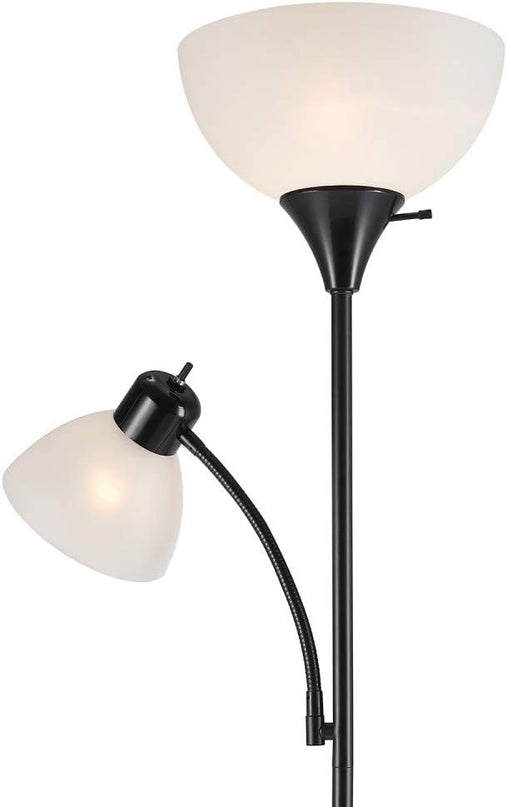 Globe Electric 67135 72" Torchiere Floor Lamp + Adjustable Reading Light, Matte Black, Frosted Plastic Shade, 3-Step Rotary Switch on Socket, Living Room Décor, Reading Light, Home Essentials - LeafyLoom