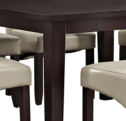 SIMPLIHOME Cosmopolitan Transitional 9 Pc Dining Set with 8 Upholstered Dining Chairs in Satin Cream Vegan Faux Leather and 54 Inch Wide Table, For the Dining Room and Kitchen - LeafyLoom