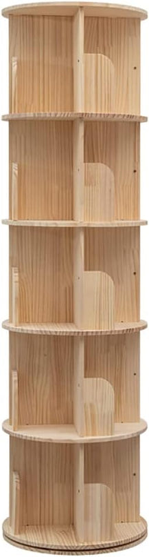 Rotating Bookshelf, 360 Display 5 Tier Floor Standing Bookcase Storage Rack for Kids&Adult, Wood Narrow Book Shelf Organizer for Bedroom, Living Room, Study Room(63 * 18.1 * 18.1inch) - LeafyLoom