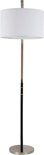 71.5'' Tall Arched Floor Lamp with White Drum Shade and Unique Black Wood Pole with Metal Base (99JM1042F) - LeafyLoom