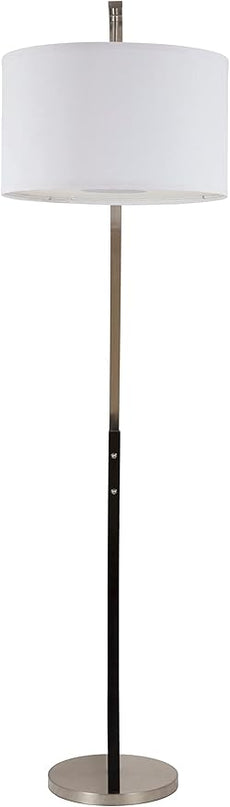71.5'' Tall Arched Floor Lamp with White Drum Shade and Unique Black Wood Pole with Metal Base (99JM1042F) - LeafyLoom
