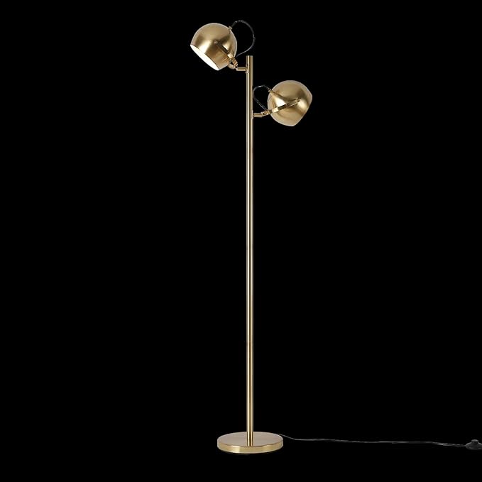 Globe Electric 67515 61" 2-Light Floor, Matte, Adjustable Lamp Heads, in-Line On Off Foot Switch, Miles (Brass) - LeafyLoom
