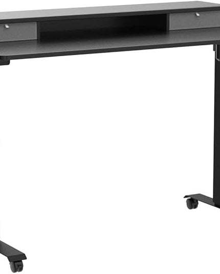 BANTI 40x24 Inch Electric Standing Desk with Double Drawers, Adjustable Height Stand Up Desk, Sit Stand Home Office Desk with Storage Shelf, Black Top - LeafyLoom