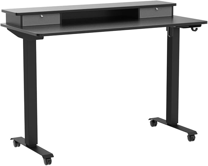 BANTI 40x24 Inch Electric Standing Desk with Double Drawers, Adjustable Height Stand Up Desk, Sit Stand Home Office Desk with Storage Shelf, Black Top - LeafyLoom