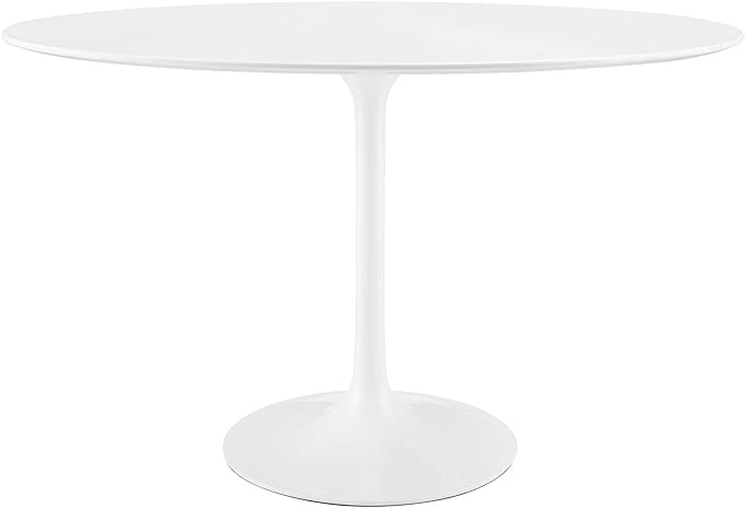 Modway Lippa 48" Mid-Century Modern Dining Table with Oval Top and Pedestal Base in White - LeafyLoom