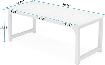 Tribesigns Modern Computer Desk, 70.8 x 31.5 inch Large Office Desk Computer Table Study Writing Desk Workstation for Home Office, White Metal Frame - LeafyLoom
