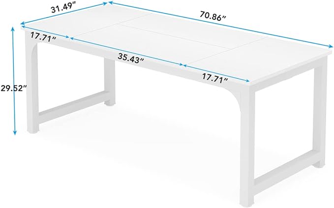 Tribesigns Modern Computer Desk, 70.8 x 31.5 inch Large Office Desk Computer Table Study Writing Desk Workstation for Home Office, White Metal Frame - LeafyLoom