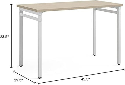 Safco Modern Home Office Desk Beige Wood Laminate White Powder Coat Steel Frame - LeafyLoom