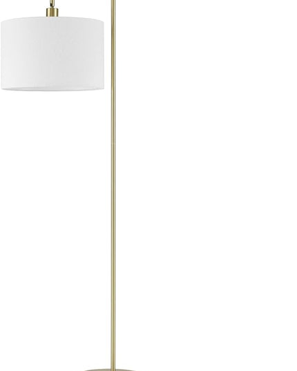 Globe Electric 61000021 58" Floor Lamp, Brass, White Linen Shade, On/Off Rotary Switch on Socket, Floor Lamp for Living Room, Floor Lamp for Bedroom, Home Improvement, Home Office Accessories - LeafyLoom