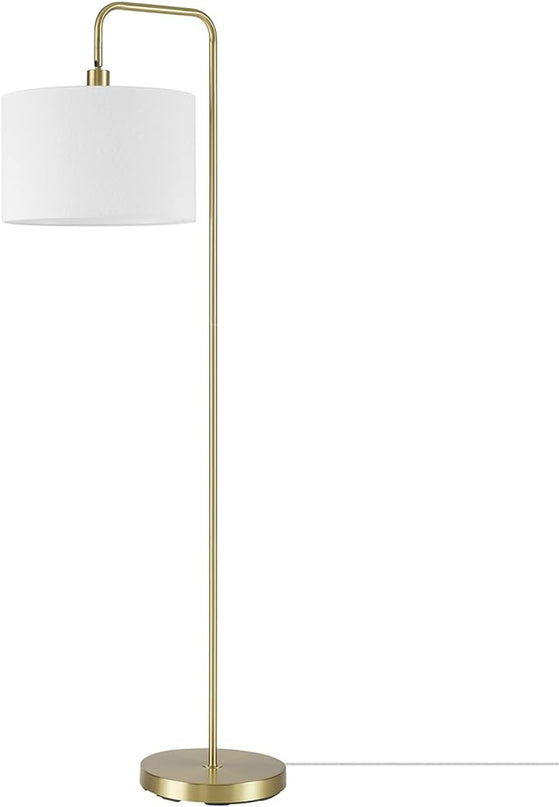 Globe Electric 61000021 58" Floor Lamp, Brass, White Linen Shade, On/Off Rotary Switch on Socket, Floor Lamp for Living Room, Floor Lamp for Bedroom, Home Improvement, Home Office Accessories - LeafyLoom