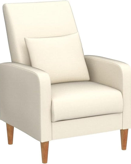 COLAMY Modern Upholstered Accent Chair Armchair with Pillow, Fabric Reading Living Room Side Chair,Single Sofa with Lounge Seat and Wood Legs, Beige - LeafyLoom