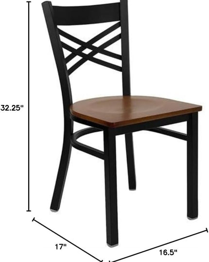 Flash Furniture HERCULES Series Black ''X'' Back Metal Restaurant Chair - Cherry Wood Seat - LeafyLoom