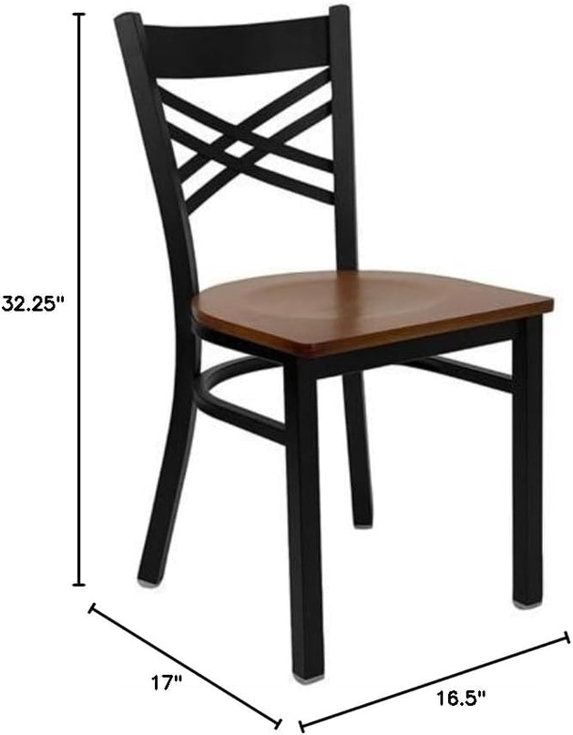Flash Furniture HERCULES Series Black ''X'' Back Metal Restaurant Chair - Cherry Wood Seat - LeafyLoom