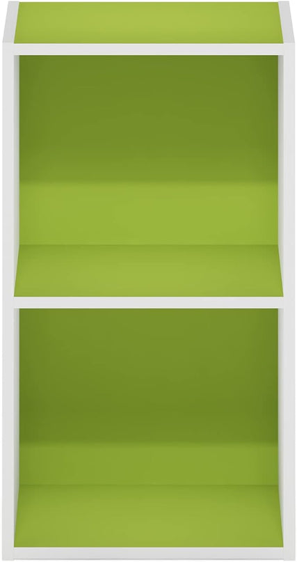 Furinno Luder Bookcase / Book / Storage, 2-Tier Cube, Green/White - LeafyLoom