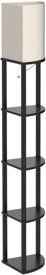 addlon corner lamp 5-Tier Shelf Floor Lamp Display with 3 Color Temperatures LED Bulb and Linen Lamp Shade, Shelves for Living Room, Bedroom and Office - Black - LeafyLoom
