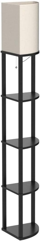 addlon corner lamp 5-Tier Shelf Floor Lamp Display with 3 Color Temperatures LED Bulb and Linen Lamp Shade, Shelves for Living Room, Bedroom and Office - Black - LeafyLoom
