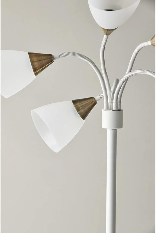 Adesso 7205-02 Multi-White Shade Floor Lamp, Adjustable Gooseneck Arms, White w. Antique Brass Accents - LeafyLoom