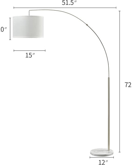 Oneach Modern Arc Floor Lamp for Living Room Arching Hanging Lamp Shade Over The Couch for Reading Bedroom Office Brushed Steel Arch Standing Floor Light Silver - LeafyLoom