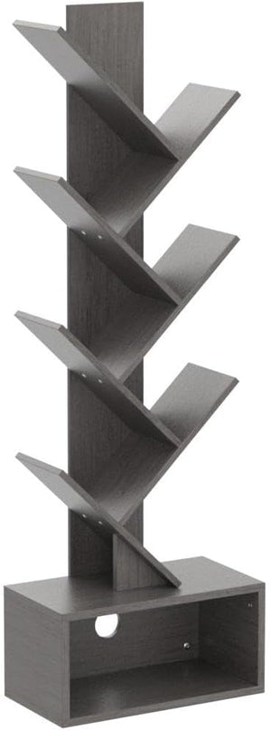 Yoobure Tree Bookshelf - 6 Shelf Retro Floor Standing Bookcase, Tall Wood Book Storage Rack for CDs/Movies/Books, Utility Book Organizer Shelves for Bedroom, Living Room, Home Office, Grey - LeafyLoom