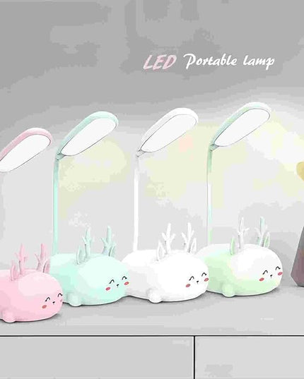 Kids Lamp, Cute LED Desk Lamp for Kids, Mini Animal Night Light, USB Rechargeable Flexible Cartoon Lamp Eye-Care Lighting for Bedroom (Deer B, Green) - LeafyLoom