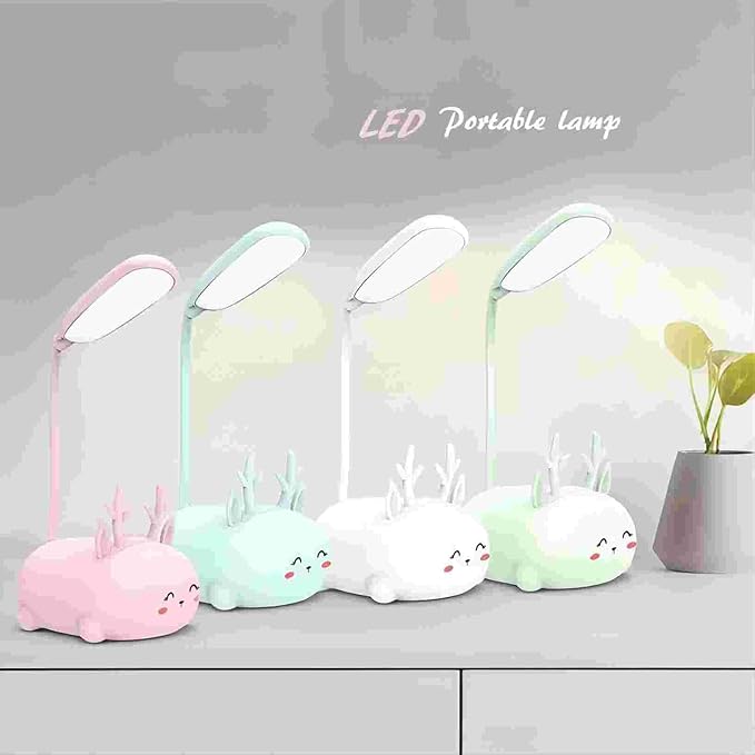 Kids Lamp, Cute LED Desk Lamp for Kids, Mini Animal Night Light, USB Rechargeable Flexible Cartoon Lamp Eye-Care Lighting for Bedroom (Deer B, Blue) - LeafyLoom
