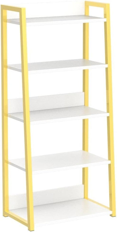 IOTXY 5 Tier Open Bookshelf - Steel and Wood Display Stand, 50CM Width Floor-Standing Bookcase, Gold - LeafyLoom