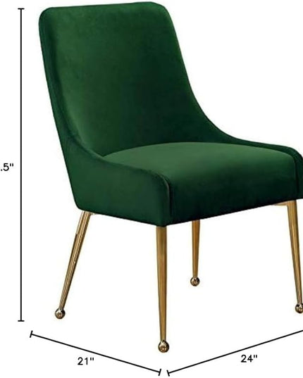 Meridian Furniture Owen Collection Modern | Contemporary Velvet Upholstered Dining Chair with Polished Gold Legs, Set of 2, 24" W x 21" D x 34.5" H, Green - LeafyLoom