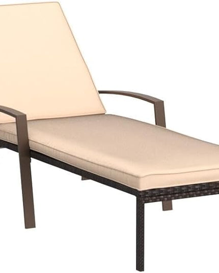 Pamapic 4 Pieces Patio Lounge Chair Set, Patio Chaise Lounges with Thickened Cushion, PE Rattan Steel Frame Pool Lounge Chair Set for Patio Backyard Porch Garden Poolside (Beige) - LeafyLoom
