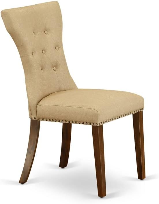 East West Furniture ANGA5-ANA-03 5 Piece Dining Set for 4 Includes a Round Kitchen Table with Pedestal and 4 Brown Linen Fabric Upholstered Parson Chairs - LeafyLoom