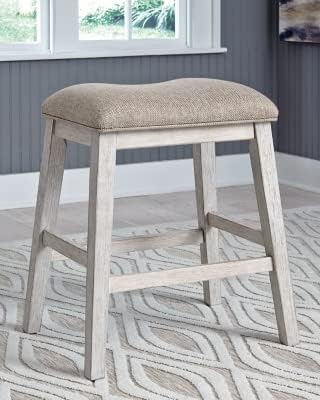 Signature Design by Ashley Skempton 20" Modern Farmhouse Dining Room Chair, 2 Count, Whitewash & Skempton Modern 24" Counter Height Upholstered Barstool, 2 Count, Whitewash - LeafyLoom