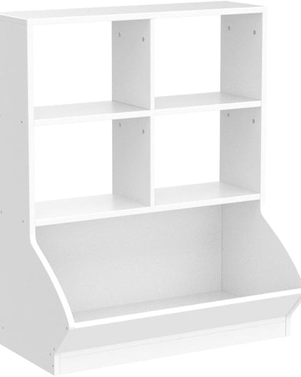 Aheaplus Toy Storage Organizer with Bookcase, 5 Cubby Bookshelf Toy Storage Cabinet, Open Multi-Bins Toys&Books Storage Display Organizer for Playroom, Bedroom, Nursery, School, White - LeafyLoom