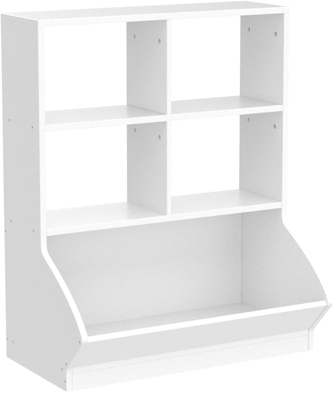 Aheaplus Toy Storage Organizer with Bookcase, 5 Cubby Bookshelf Toy Storage Cabinet, Open Multi-Bins Toys&Books Storage Display Organizer for Playroom, Bedroom, Nursery, School, White - LeafyLoom