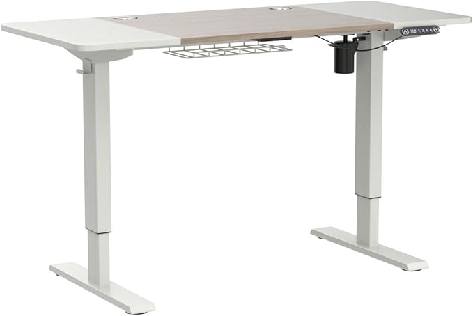 Radlove Electric Height Adjustable Standing Desk, 55 x 24 Inches Stand Up Workstation, Splice Board Home Office Computer Table Ergonomic (White Frame + 55" White+Maple Top) - LeafyLoom