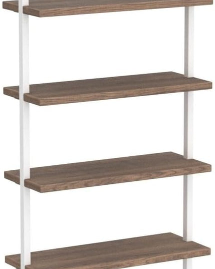 Nathan James Theo 4-Shelf Bookcase, Floating Wall Mount Shelves with Natural Wood and Industrial Pipe Metal Frame, Oak/White - LeafyLoom