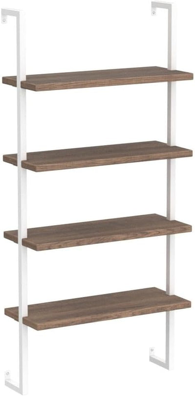 Nathan James Theo 4-Shelf Bookcase, Floating Wall Mount Shelves with Natural Wood and Industrial Pipe Metal Frame, Oak/White - LeafyLoom