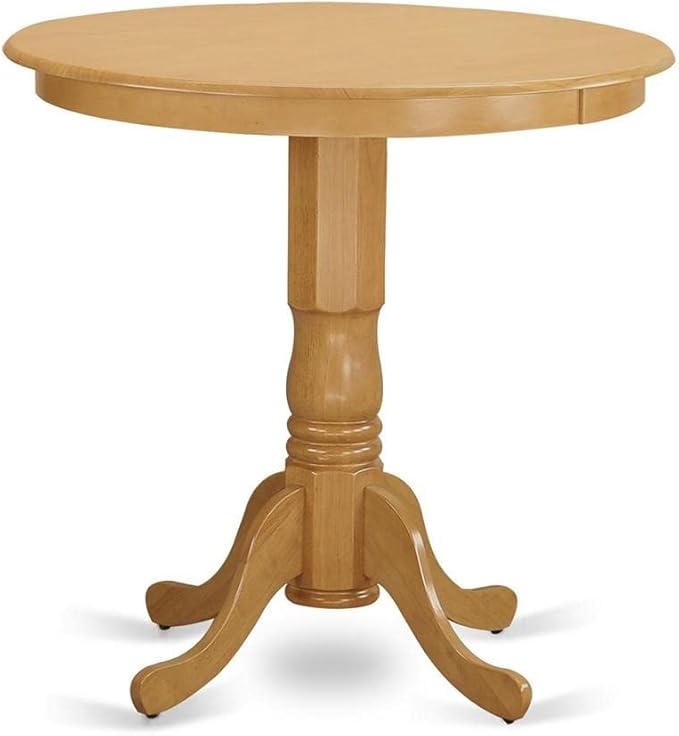 East West Furniture JAGR5-OAK-W 5 Piece Counter Height Dining Table Set Includes a Round Kitchen Table with Pedestal and 4 Dining Chairs, 36x36 Inch, Oak - LeafyLoom