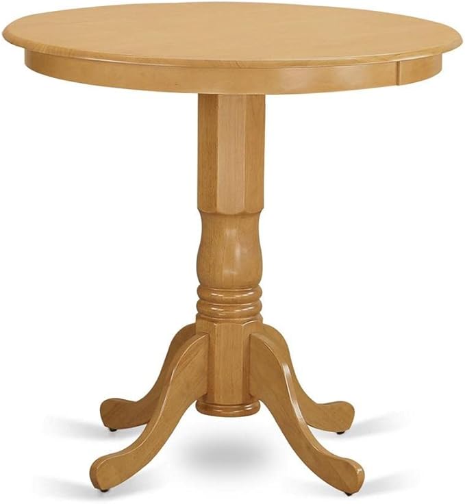 East West Furniture JAQU3-OAK-W 3 Piece Counter Height Dining Set for Small Spaces Contains a Round Wooden Table with Pedestal and 2 Kitchen Chairs, 36x36 Inch, Oak - LeafyLoom