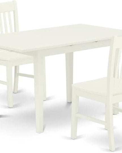 East West Furniture NOFK3-LWH-W 3 Piece Room Furniture Set Contains a Rectangle Wooden Table with Butterfly Leaf and 2 Kitchen Dining Chairs, 32x54 Inch - LeafyLoom