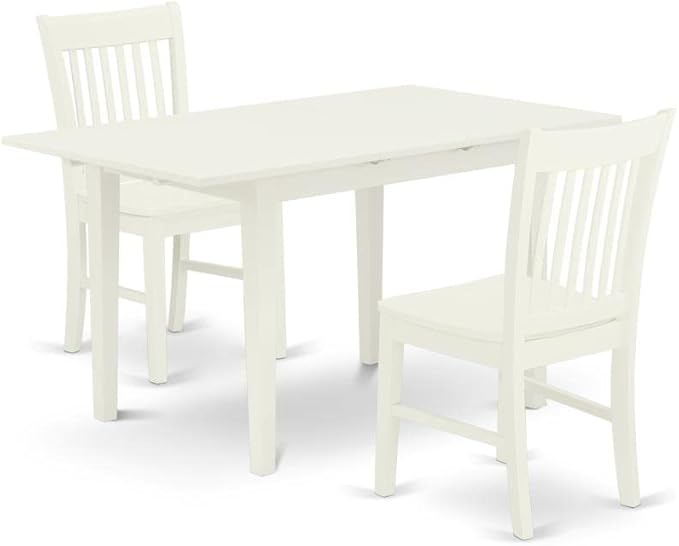 East West Furniture NOFK3-LWH-W 3 Piece Room Furniture Set Contains a Rectangle Wooden Table with Butterfly Leaf and 2 Kitchen Dining Chairs, 32x54 Inch - LeafyLoom