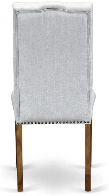 East West Furniture Hartland 5 Piece Set Includes a Round Dining Room Table with Pedestal and 4 Grey Linen Fabric Upholstered Chairs, 42x42 Inch, Walnut - LeafyLoom